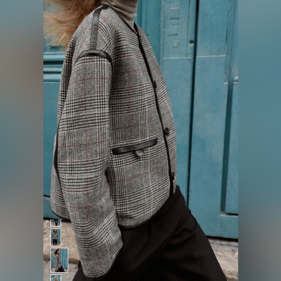 NWT Zara REVERSIBLE FAUX LEATHER PIPING WOOL JACKET size M - Picture 9 of 16